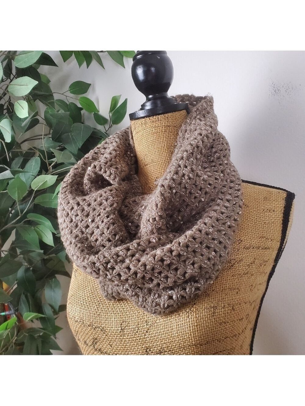 Tickled Pink Brown Shimmer Sequin Knit Infinity Scarf
